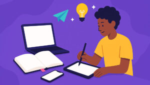 Creative ai journaling illustration with laptop and ipad