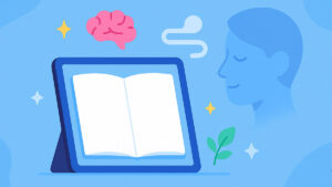 Calm blue illustration with an ai journal for reducing anxiety