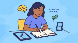 Women journaling reflecting how grateful she is in her ai journal