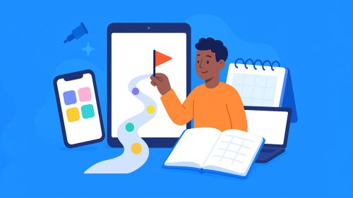 Reflecting in evening on goals and tasks completed vibrant illustration