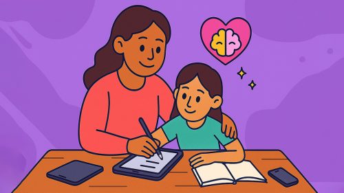 Parent and kid AI journaling together with gratitude prompts