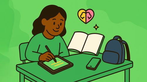 Women AI journaling with digital tablet